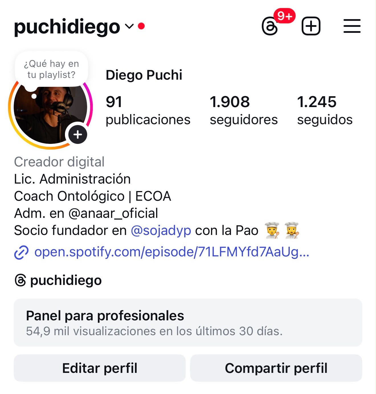 Mi perfil de Instagram antes: 1.908 seguidores y 54,9 mil visualizaciones en 30 días